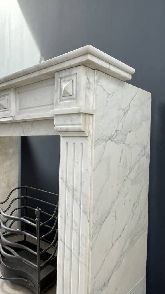 French Louis XV Antique Circulation Fireplace Carrara Marble