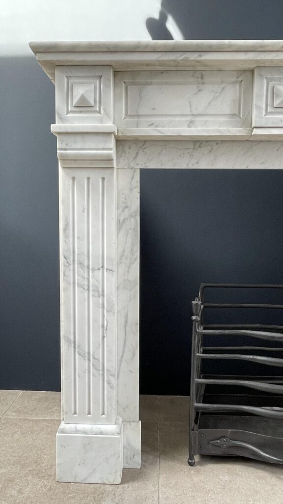 French Louis XV Antique Circulation Fireplace Carrara Marble