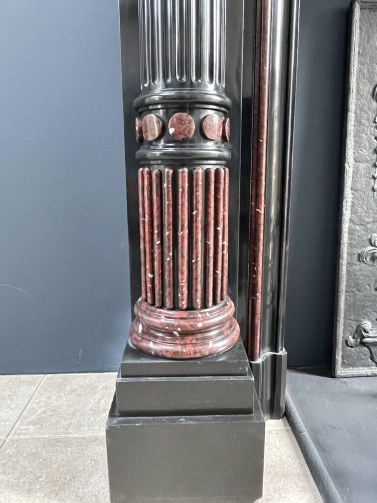 Incredible detailed Black and Rouge Marble Antique Fireplace surround