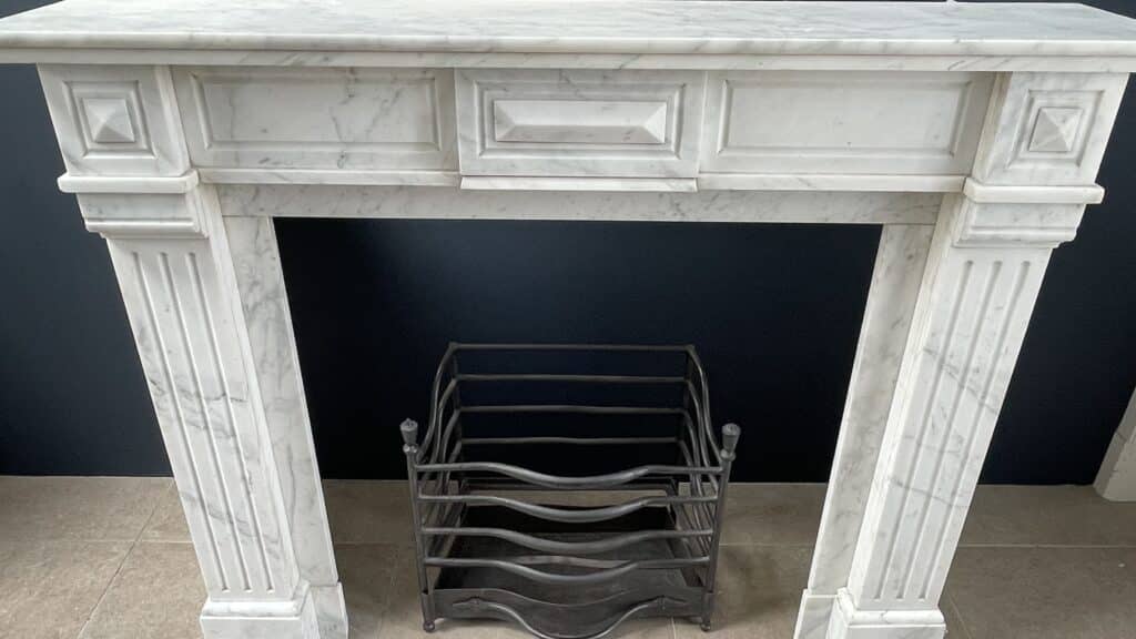 French Louis XV Antique Circulation Fireplace Carrara Marble