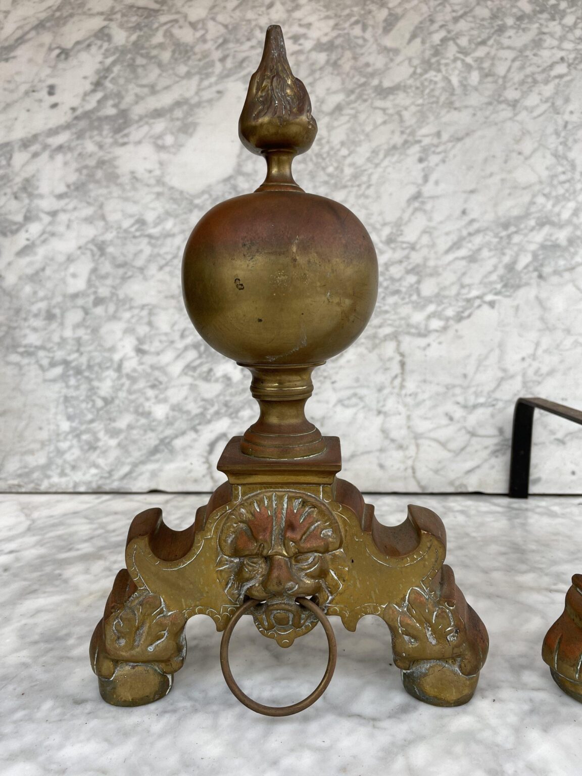 Set of Antique French Brass Andirons — detail 1