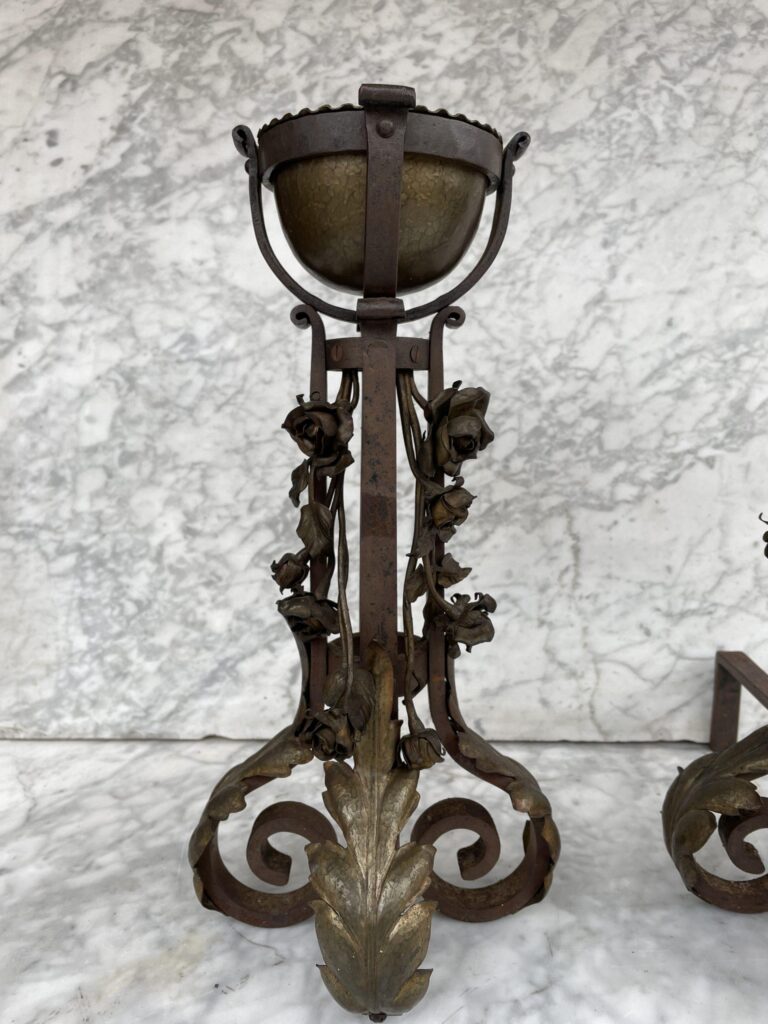 Unique Set of Antique French Andirons — detail 1