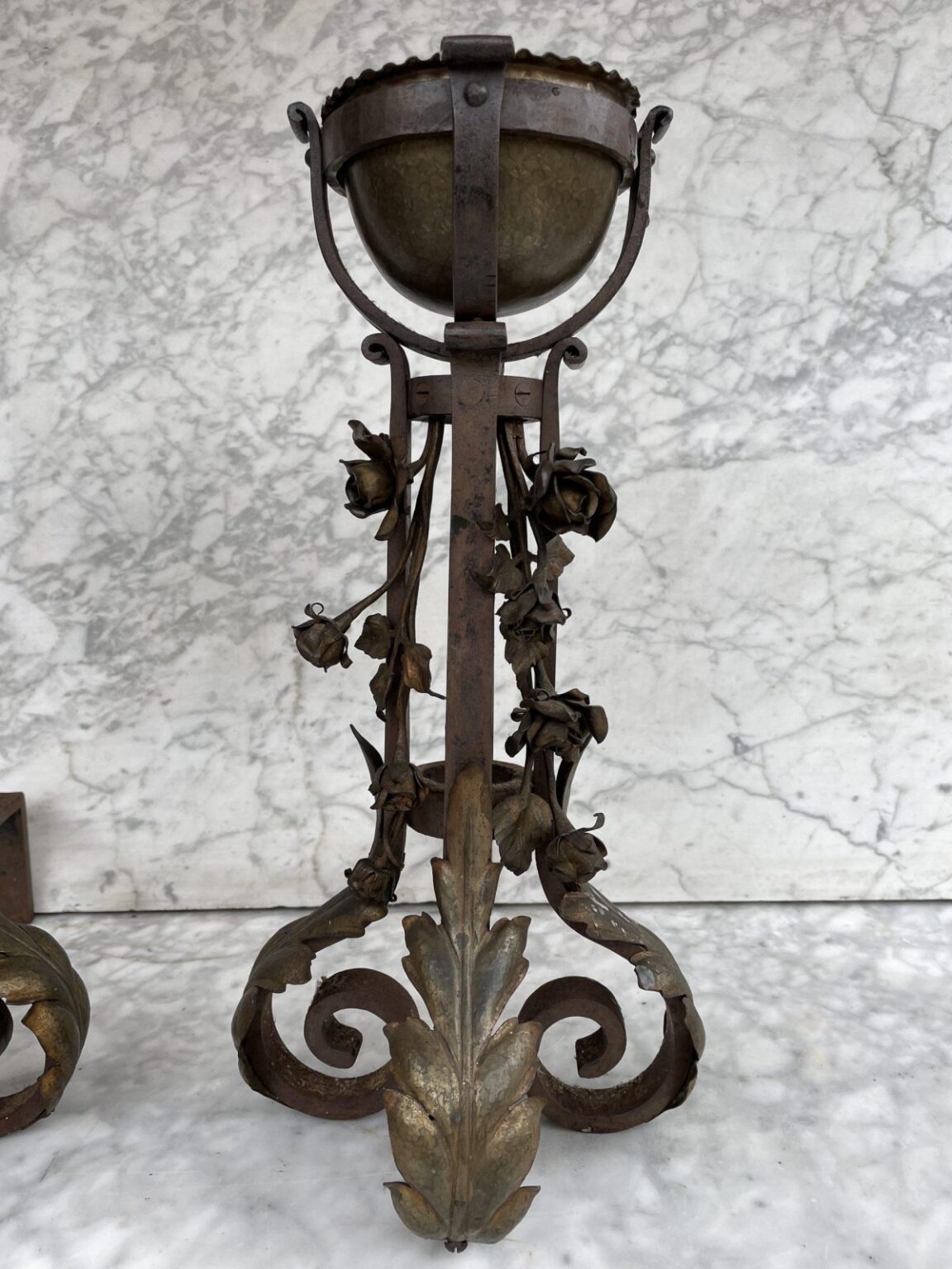 Unique Set of Antique French Andirons — detail 2
