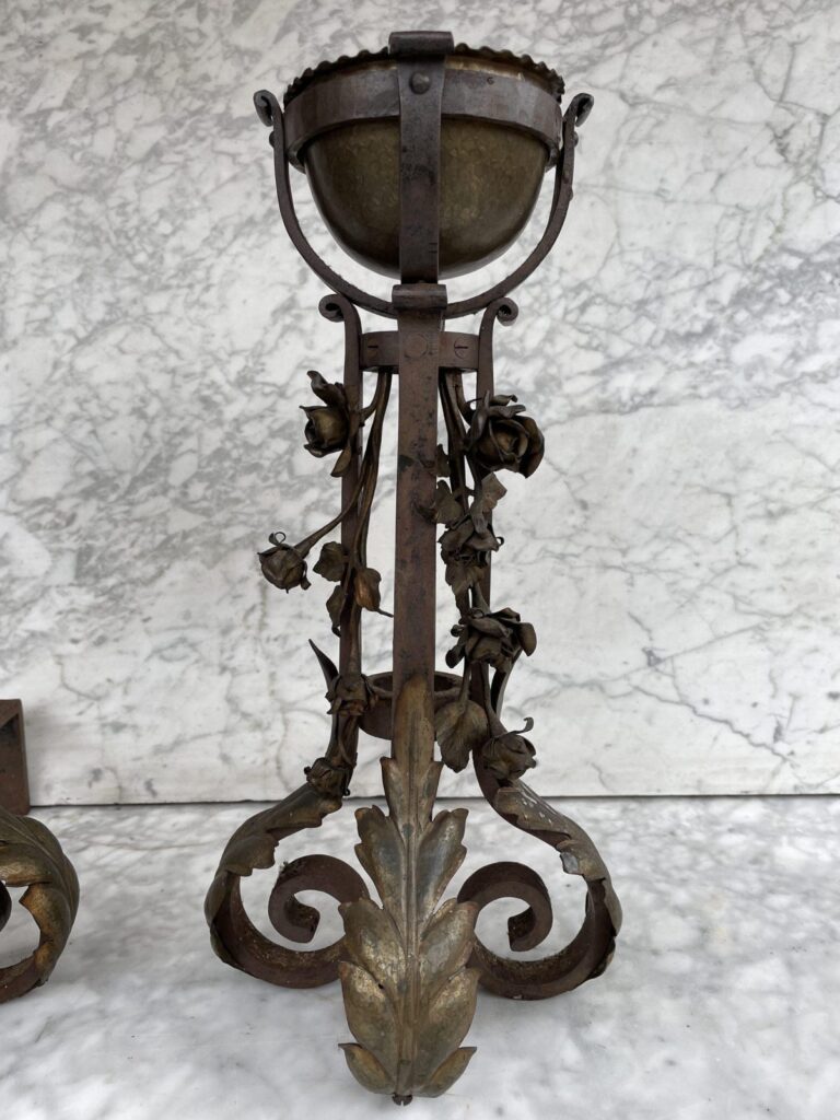Unique Set of Antique French Andirons — detail 2