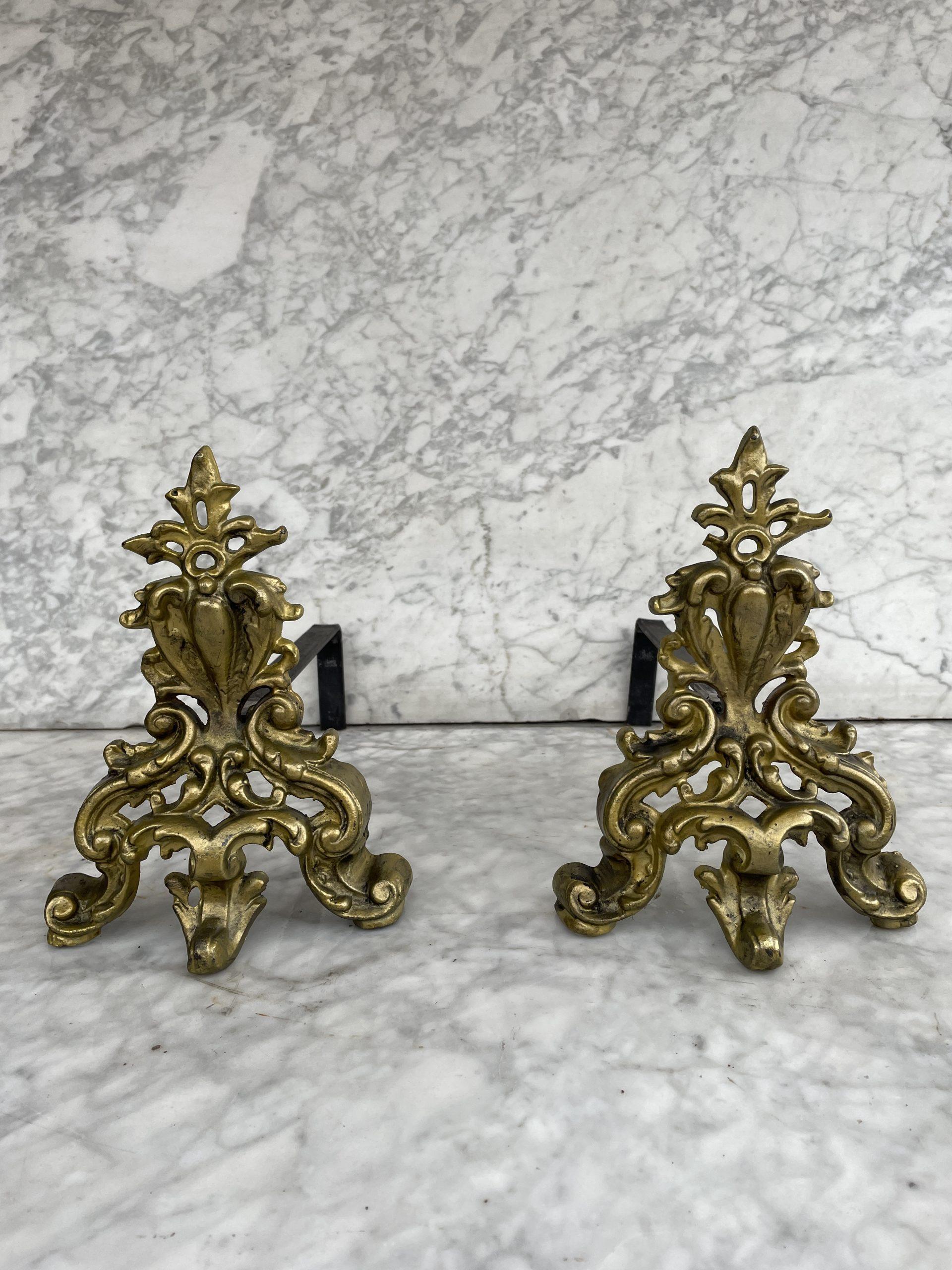 Set of Antique Gilded Ornamental Chenets