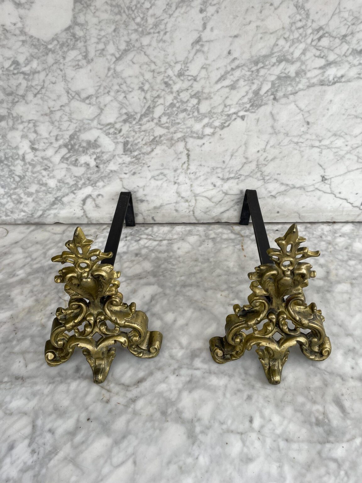 Set of Antique Gilded Ornamental Chenets — detail 1