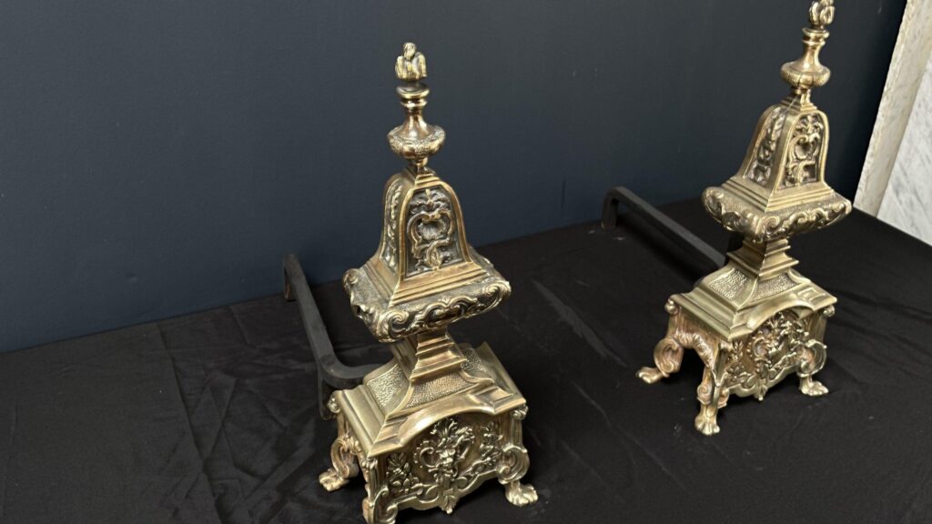Beautiful Set of Antique French Andirons — detail 1