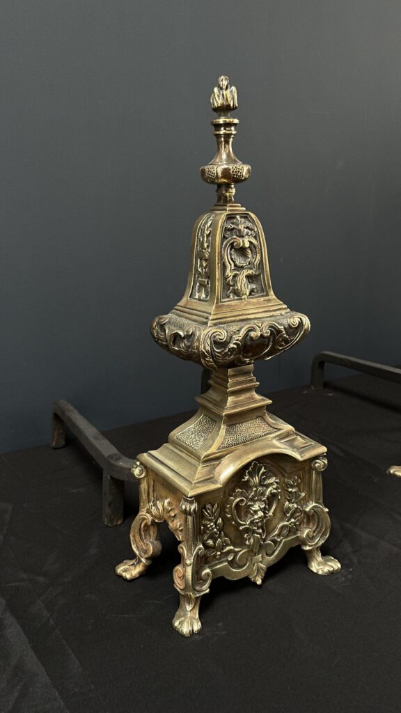 Beautiful Set of Antique French Andirons — detail 2
