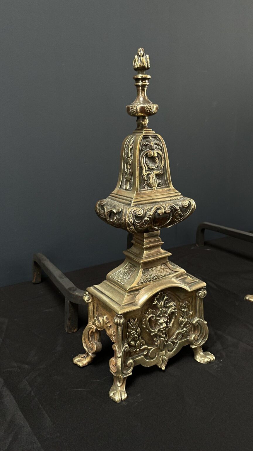 Beautiful Set of Antique French Andirons — detail 2