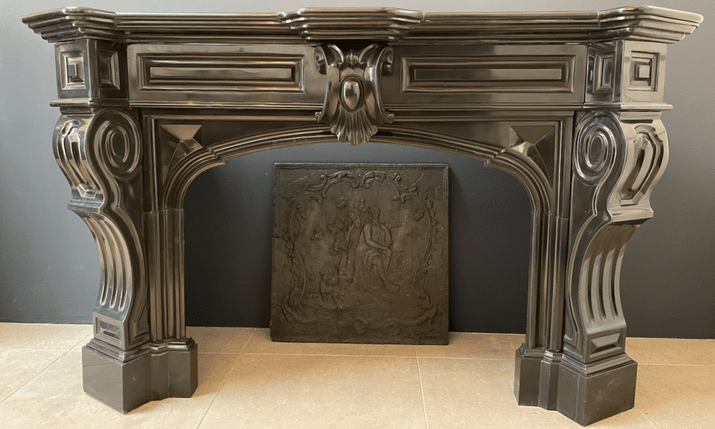 Beautiful Louis XVI Noir de Mazy Antique Circulation Fireplace