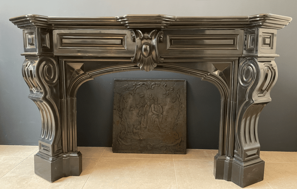 Beautiful Louis XVI Noir de Mazy Antique Circulation Fireplace