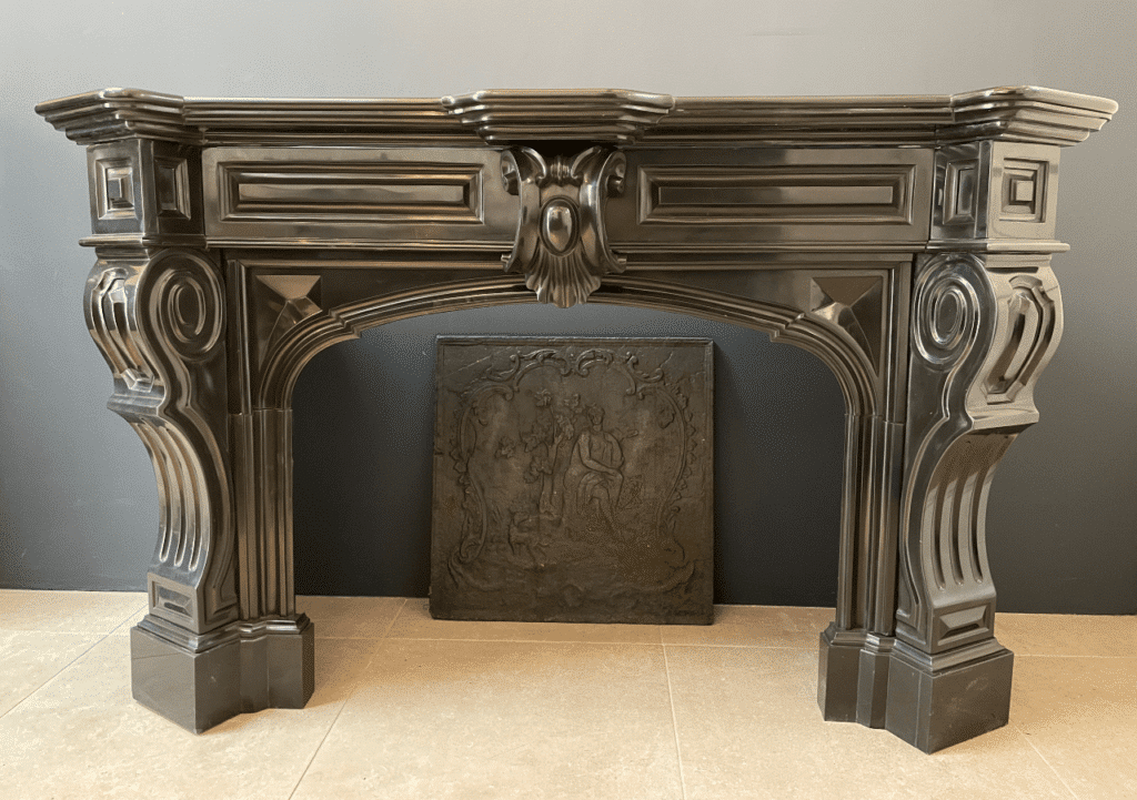Beautiful Louis XVI Noir de Mazy Antique Circulation Fireplace