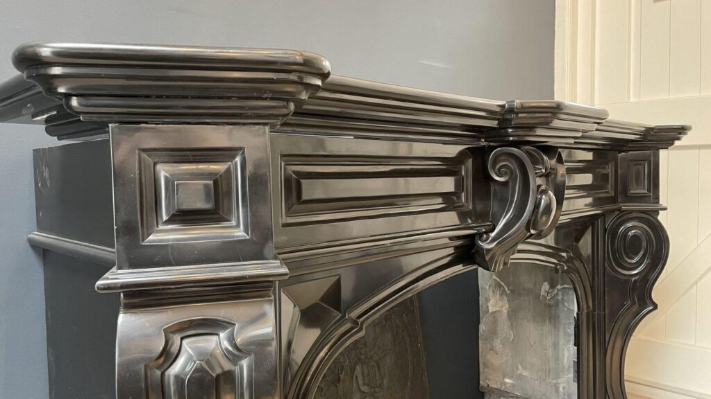 Beautiful Louis XVI Noir de Mazy Antique Circulation Fireplace