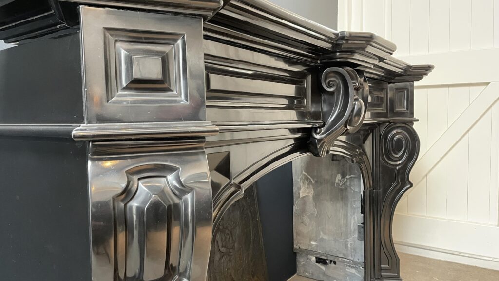 Beautiful Louis XVI Noir de Mazy Antique Circulation Fireplace