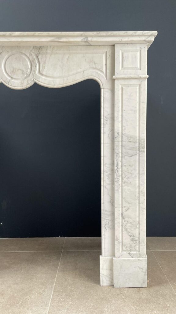 French Louis XV Carrara Marble Antique Circulation Fireplace