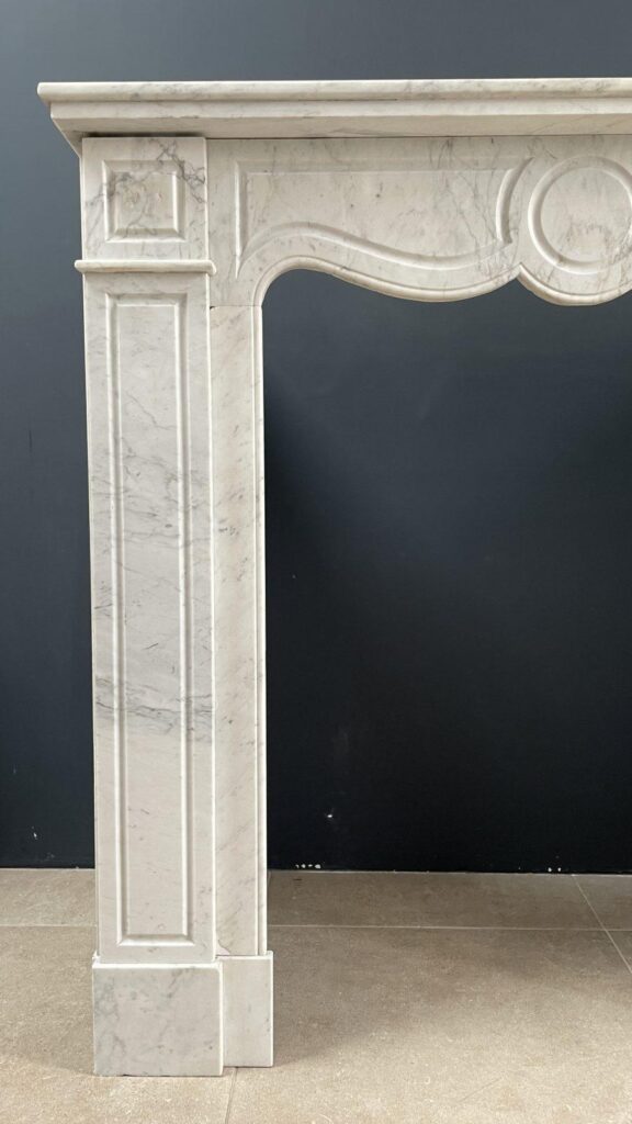 French Louis XV Carrara Marble Antique Circulation Fireplace
