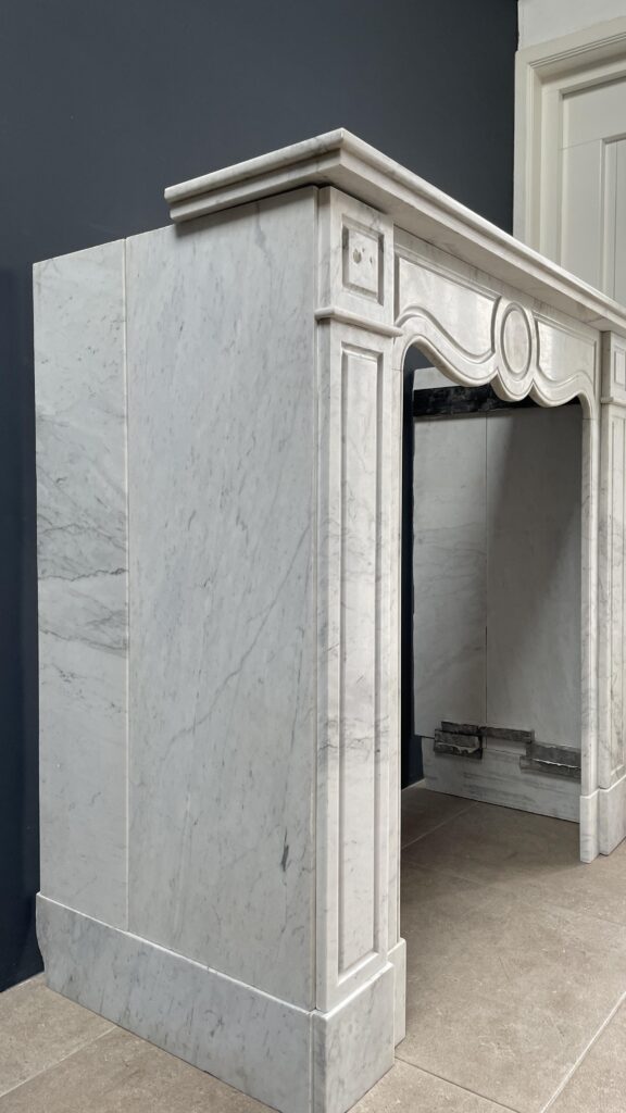 French Louis XV Carrara Marble Antique Circulation Fireplace