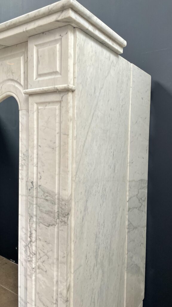 French Louis XV Carrara Marble Antique Circulation Fireplace