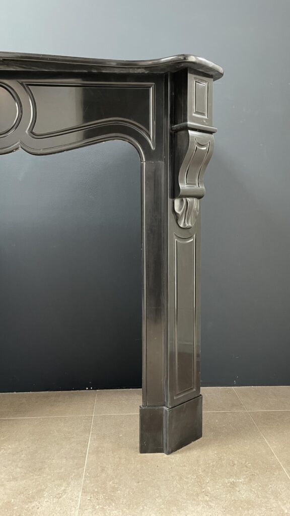 Antique Black Louis XV Marble Circulation Fireplace