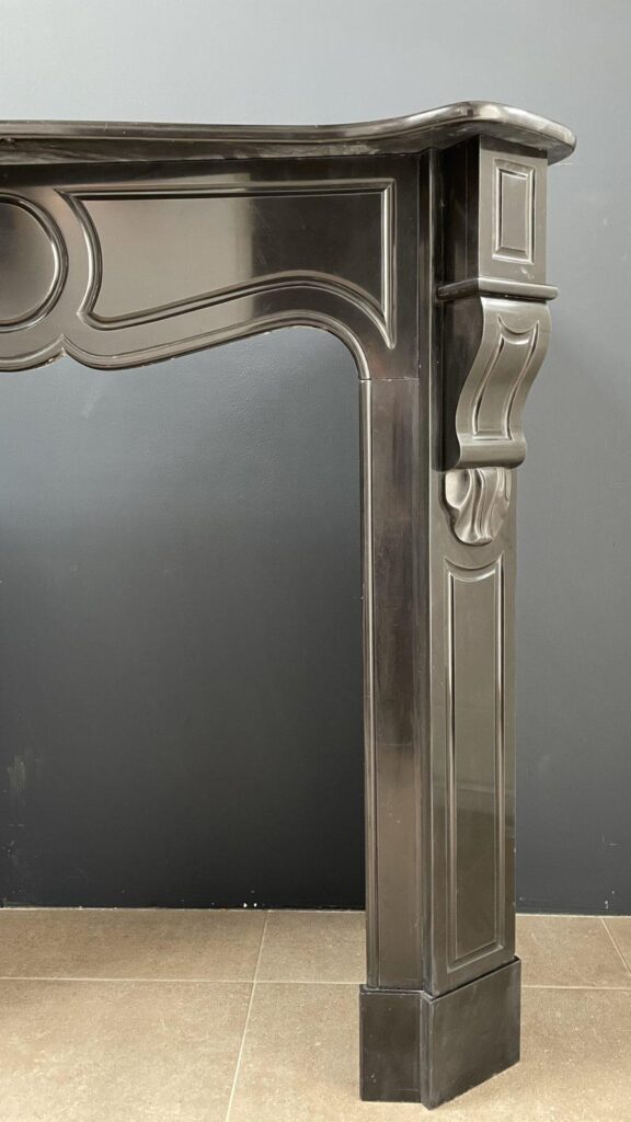 Antique Black Louis XV Marble Circulation Fireplace