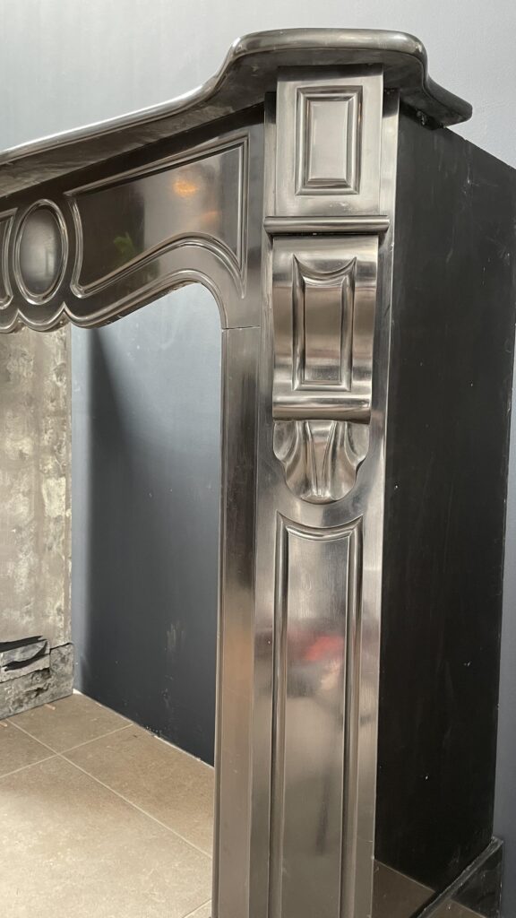 Antique Black Louis XV Marble Circulation Fireplace
