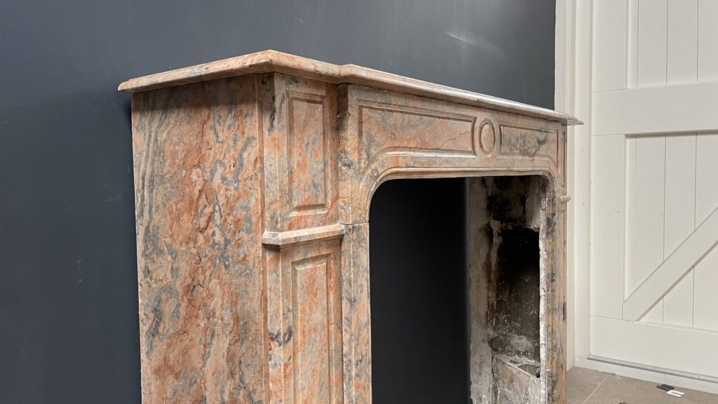 Salmon Colored Marble Antique Front Fireplace