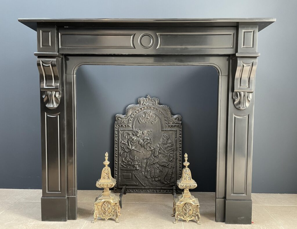 Black Marble Antique Circular Fireplace in Noir de Mazy