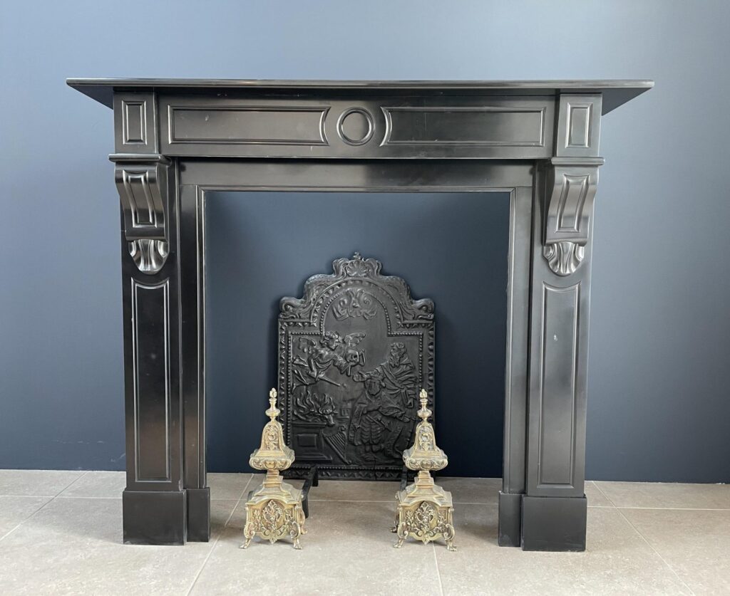 Antique Black Marble Circular Fireplace in Noir de Mazy