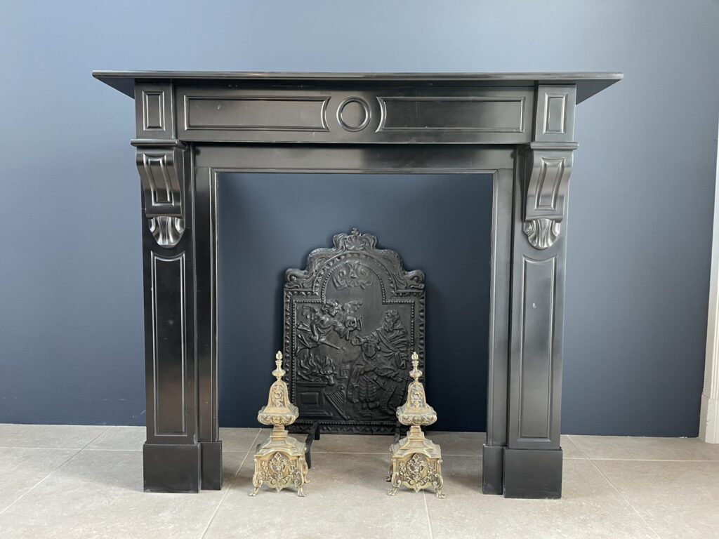 Antique Black Marble Circular Fireplace in Noir de Mazy