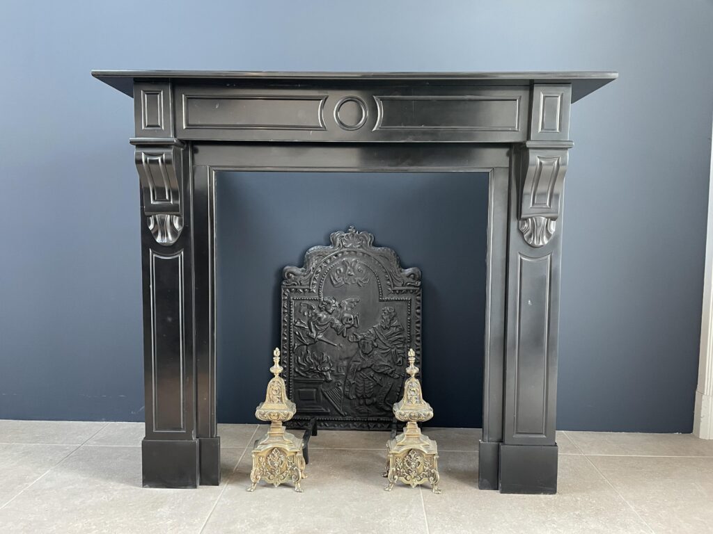 Antique Black Marble Circular Fireplace in Noir de Mazy