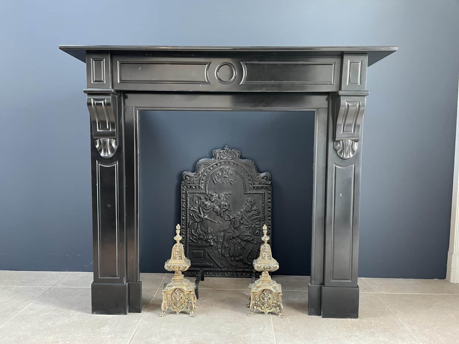 Antique Black Marble Circular Fireplace in Noir de Mazy