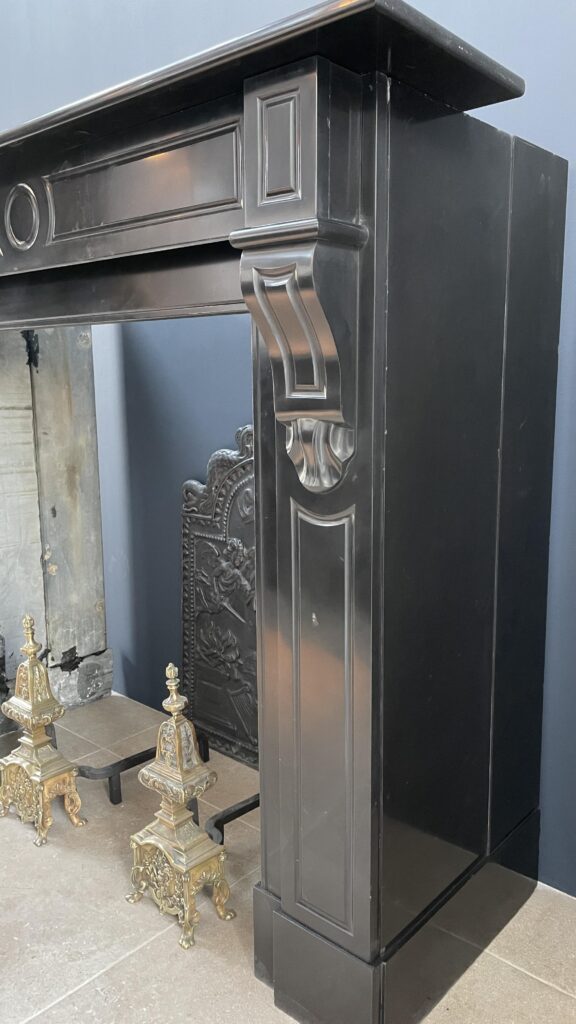 Antique Black Marble Circular Fireplace in Noir de Mazy