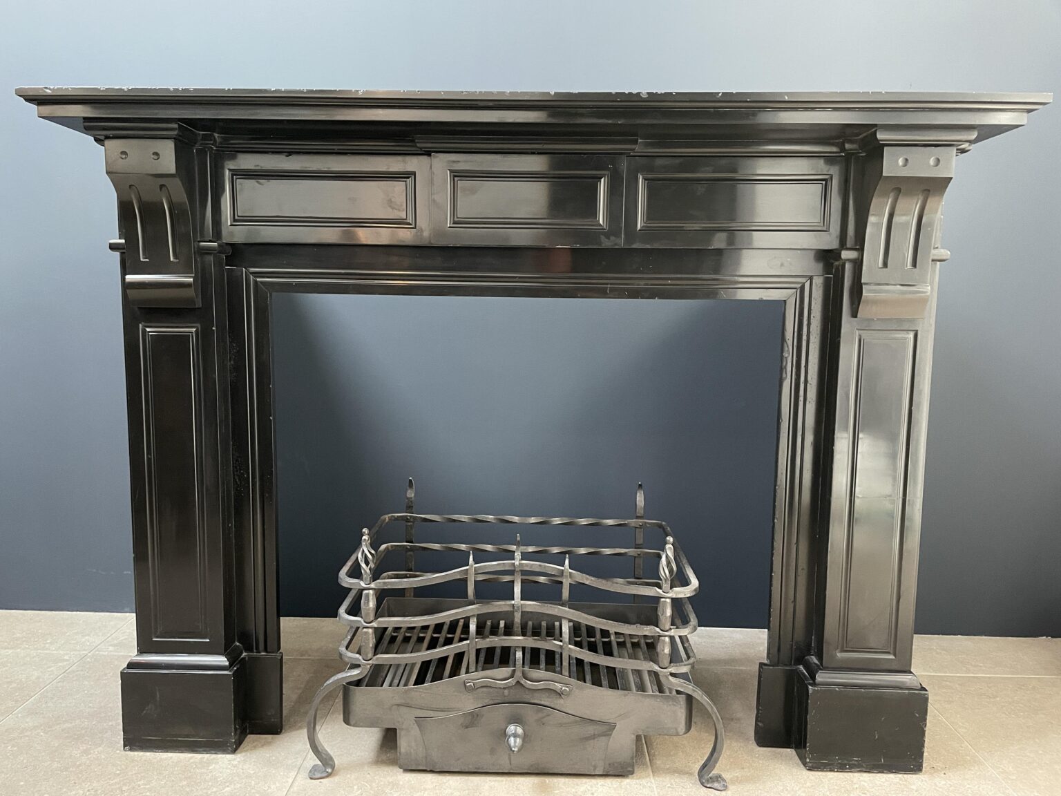 Black Marble Antique Circular Fireplace — detail 1