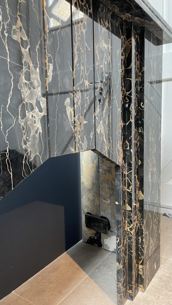 Special Art Deco Circulation Fireplace  Exclusive Portoro Marble