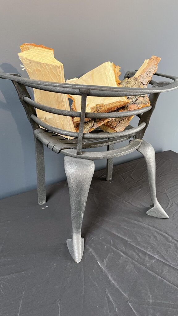 Modernist Forged Cast-Iron Fire Basket