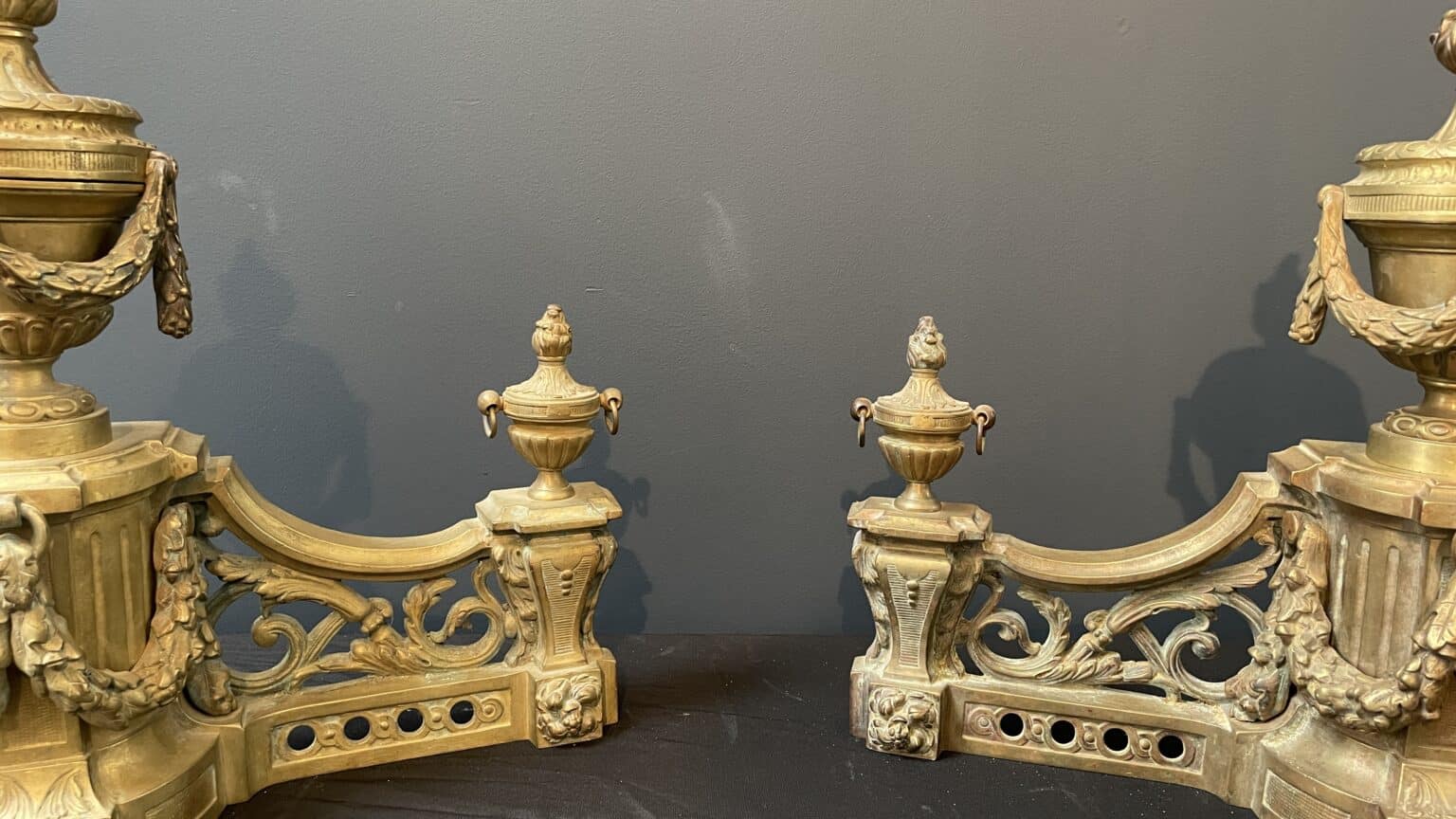 Luxury Set of Antique French Andirons — detail 2