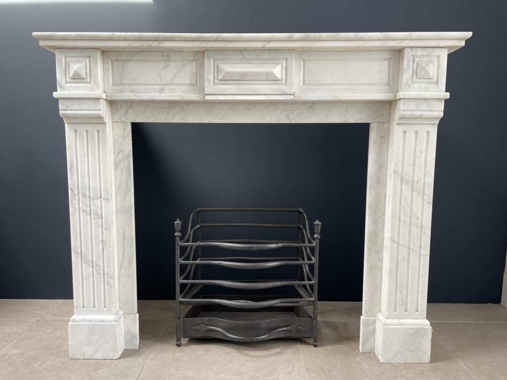 French Louis XV Antique Circulation Fireplace Carrara Marble