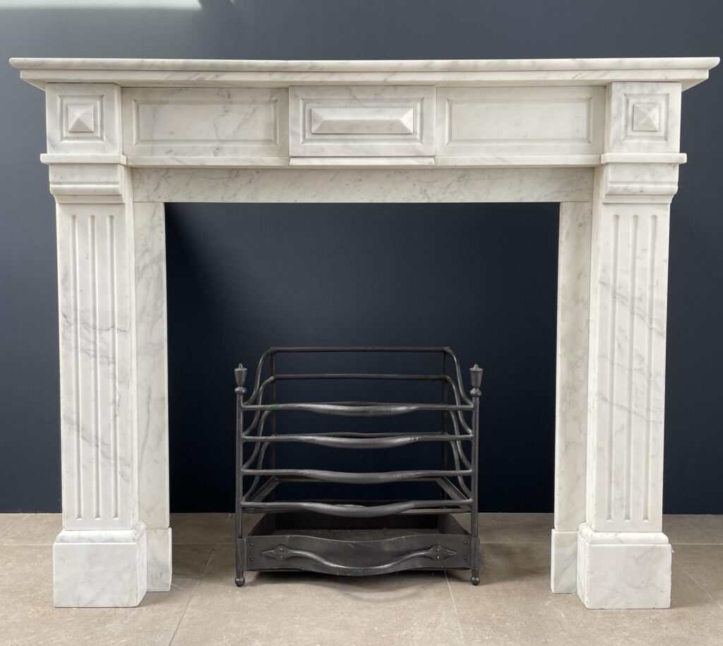 French Louis XV Antique Circulation Fireplace Carrara Marble
