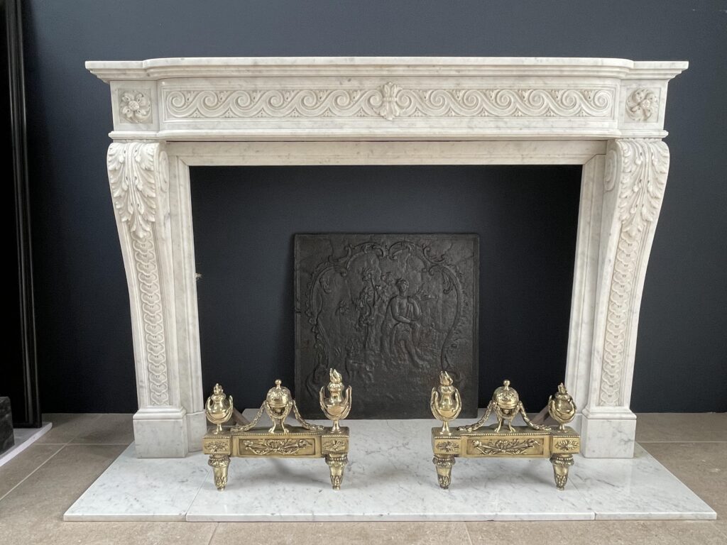 Beautiful Luxury French Antique Front Fireplace Carrara Marmer
