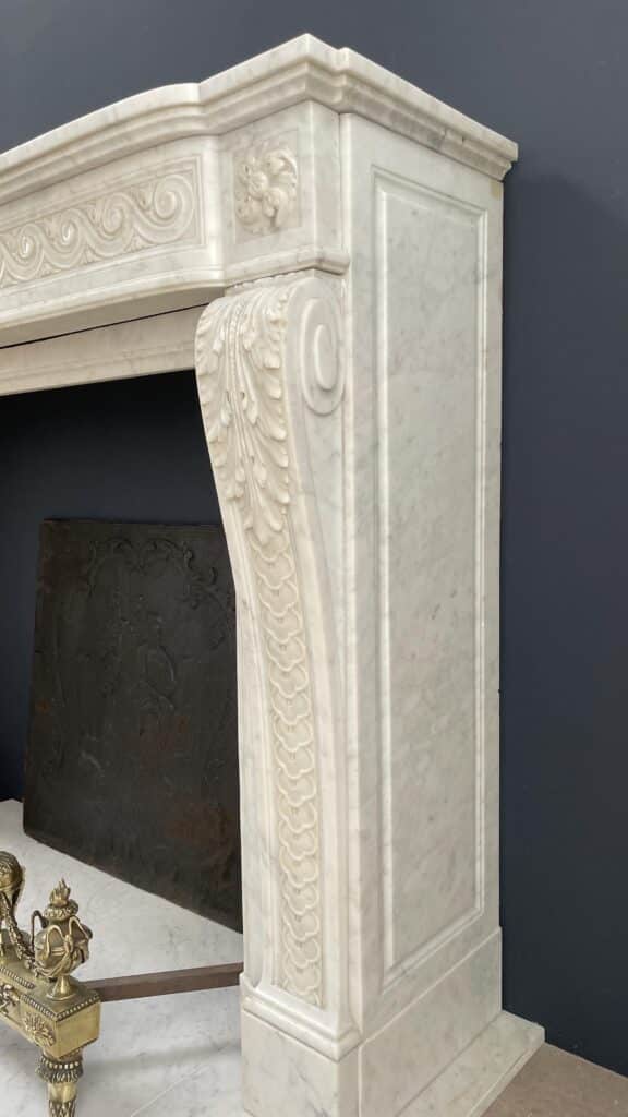 Beautiful Luxury French Antique Front Fireplace Carrara Marmer
