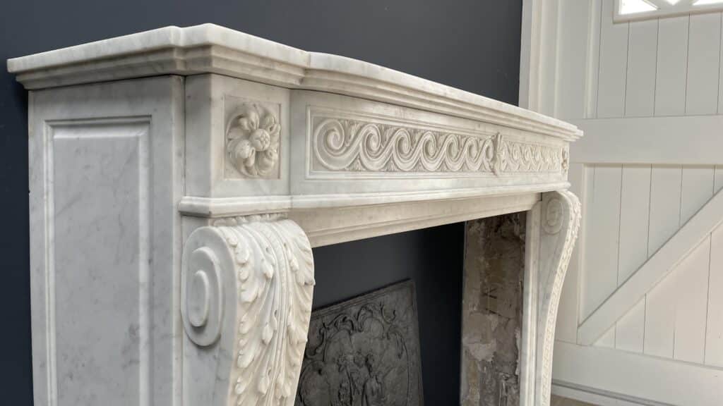 Beautiful Luxury French Antique Front Fireplace Carrara Marmer