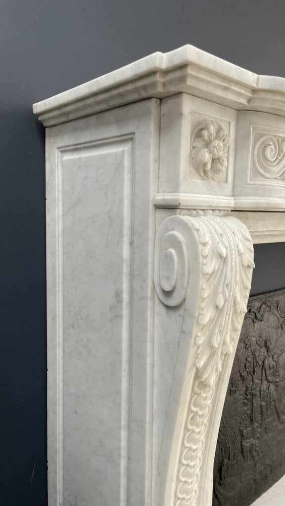 Beautiful Luxury French Antique Front Fireplace Carrara Marmer