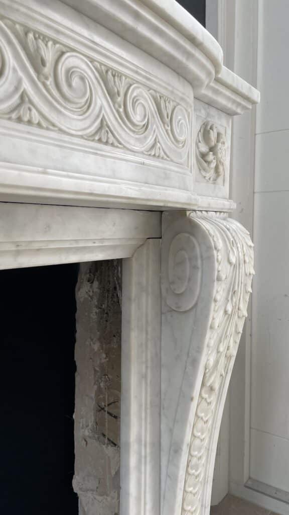 Beautiful Luxury French Antique Front Fireplace Carrara Marmer