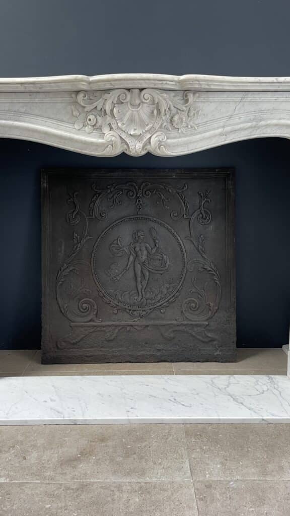 Luxurious French Antique Front Fireplace in Carrara Marble with Floor Plate