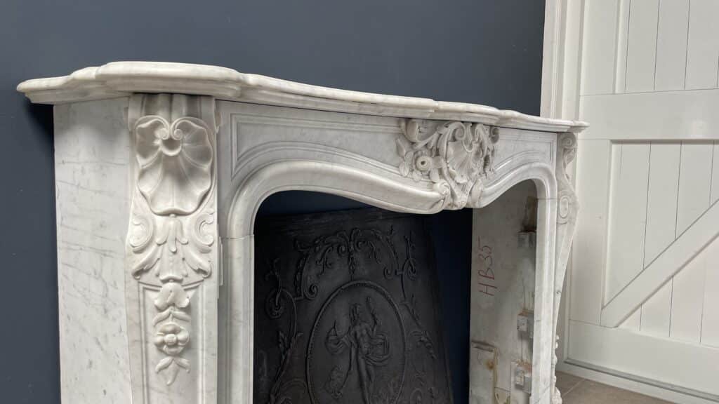Luxurious French Antique Front Fireplace in Carrara Marble with Floor Plate