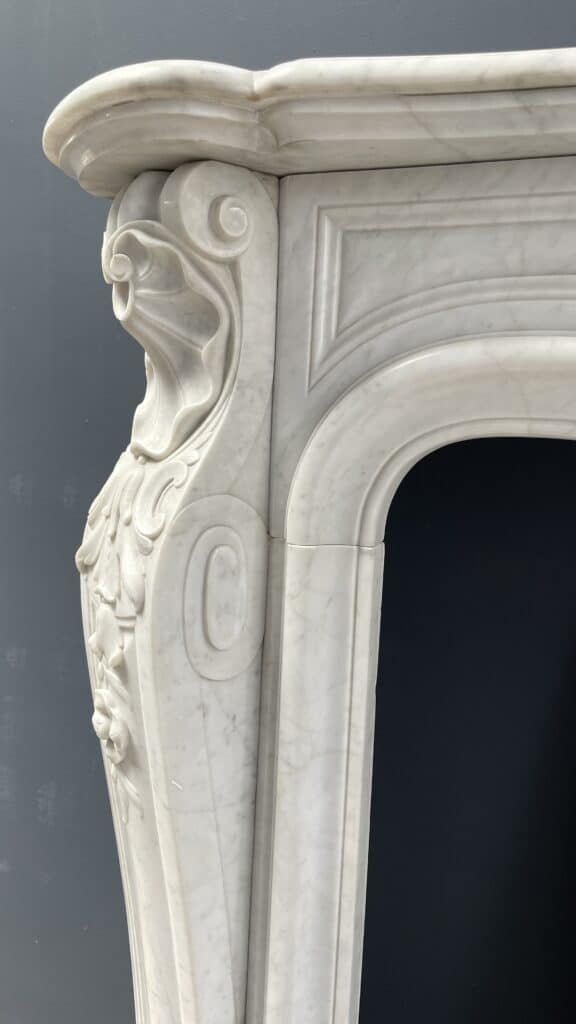 Luxurious French Antique Front Fireplace in Carrara Marble with Floor Plate