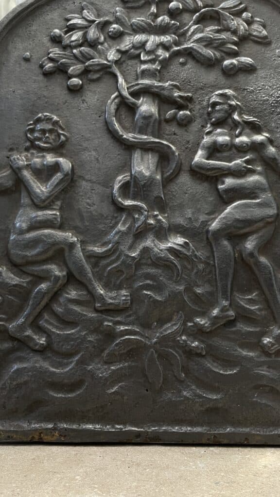 Cast-Iron Antique Fireback, Adam and Eve