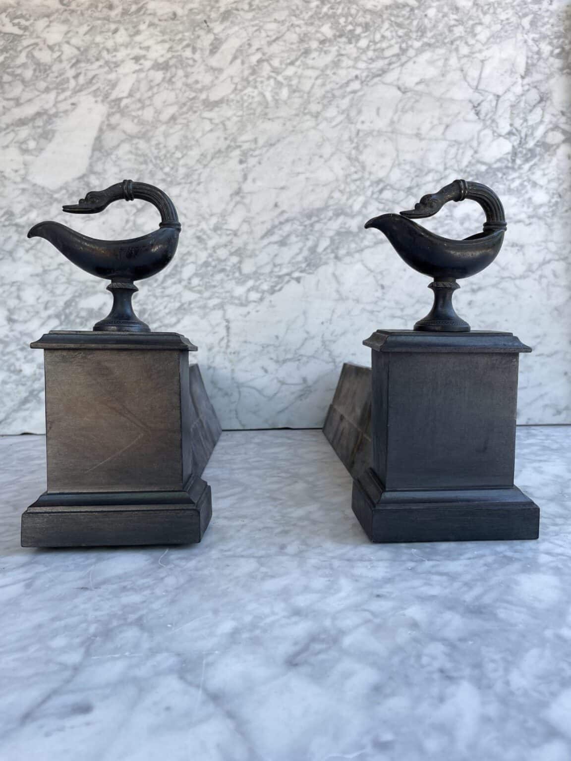 Elegant Set of Cast-Iron Antique Andirons