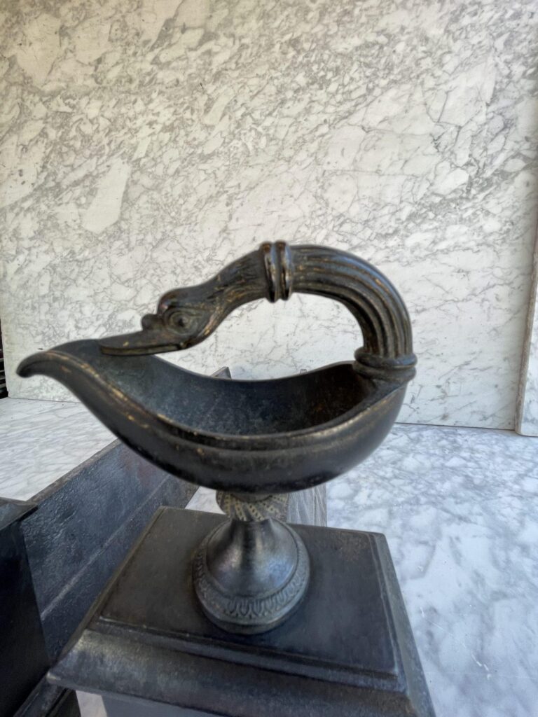 Elegant Set of Cast-Iron Antique Andirons — detail 1