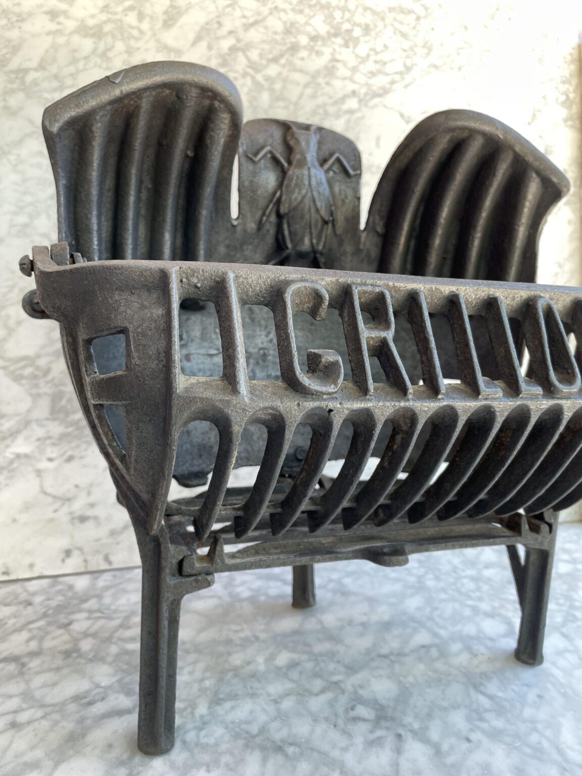 Antique French Cast-Iron Fire Basket — detail 2
